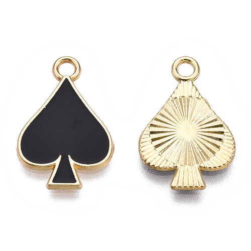 Barrel Light Gold Plating Alloy Black Enamel Pendants - Cadmium, Nickel & Lead Free - Heart - 18.5x12.5x1.5mm - 5 per bag