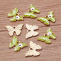 Light Gold Alloy Yellow Green Enamel Pendant - Butterfly with Evil Eye Charm - 15.5x22x1.5mm