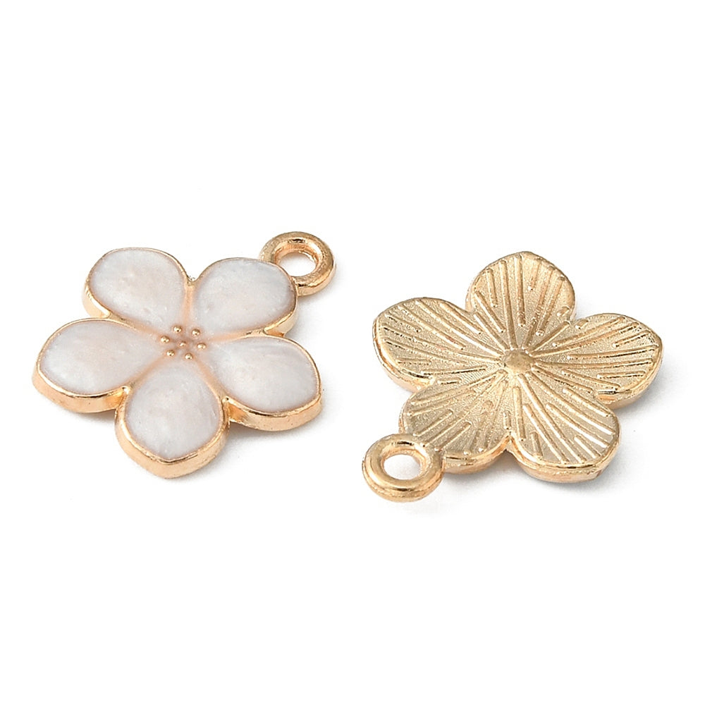  Light Gold Plated Alloy White Enamel Pendant - Flower - Cadmium Free & Lead Free - 17x14.5x1.5mm - 2 per bag