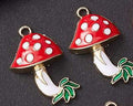 Light Gold Alloy Red, White & Green Enamel Pendant - Cadmium, Lead & Nickel Free - Mushroom - 20x15x5mm
