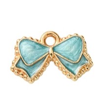 Light Gold Alloy Enamel Pendants - Bowknot - 10x15.5x2mm
