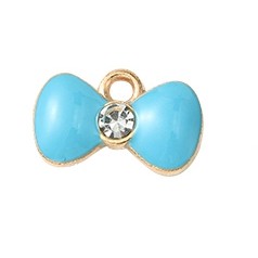 Light Gold Alloy Enamel Pendants - Bowknot - 9x14.5x3mm