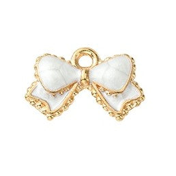 Light Gold Alloy Enamel Pendants - Bowknot - 10x15.5x2mm