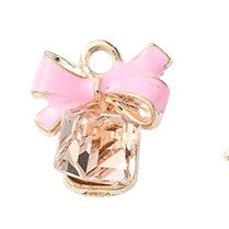 Light Gold Alloy Enamel Pendants - Bowknot - 13.7x12x8.4mm