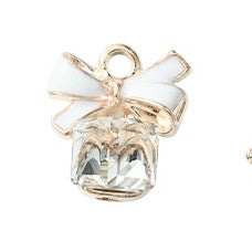 Light Gold Alloy Enamel Pendants - Bowknot - 13.7x12x8.4mm