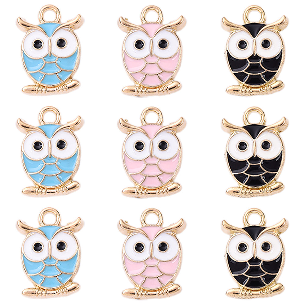 Alloy Enamel Pendant - Owl - 16.5x12x2.5mm