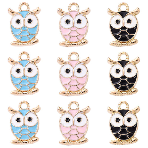 Alloy Enamel Pendant - Owl - 16.5x12x2.5mm