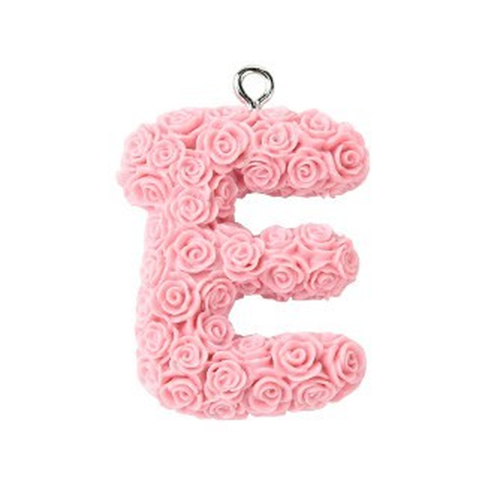 Rose Letter Opaque Resin Pendant with Platinum Tone Iron Loop - 30-34x10-33x6-8mm