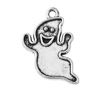 Antique Silver Tibetan Style Alloy Charms - Ghost & Skull - 14-28.5x10-22x1.5-3mm