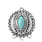 Tibetan Style Antique Silver Alloy Chandelier Component Link with Turquoise Resin Geometric Shapes - 30.5-45x23.5-29.5x5-8.5mm