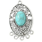 Tibetan Style Antique Silver Alloy Chandelier Component Link with Turquoise Resin Geometric Shapes - 30.5-45x23.5-29.5x5-8.5mm