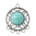 Tibetan Style Antique Silver Alloy Chandelier Component Link with Turquoise Resin Geometric Shapes - 30.5-45x23.5-29.5x5-8.5mm