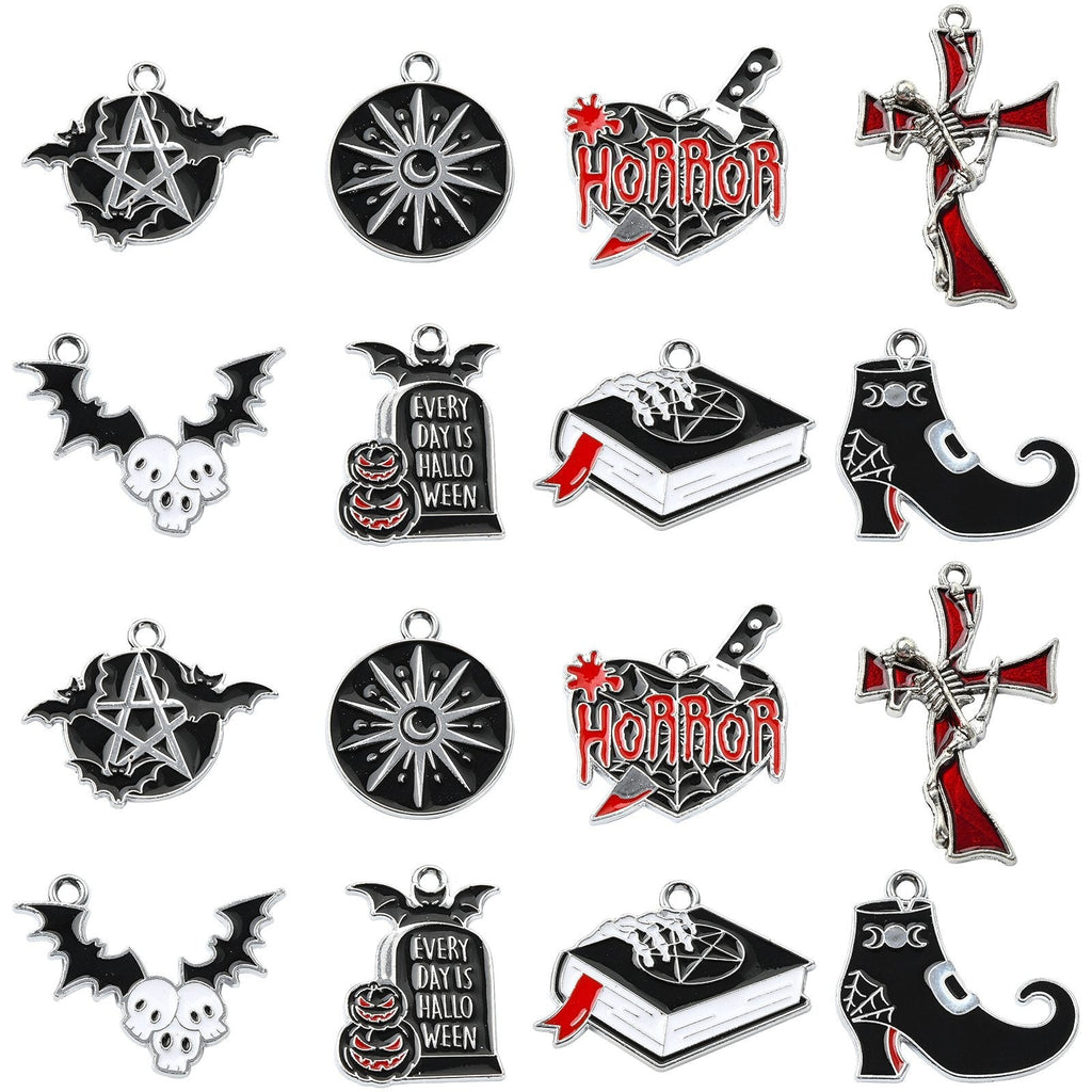 Halloween Platinum Alloy Mixed Color Enamel Pendant -  22-26x19-28.5x1-1.5mm