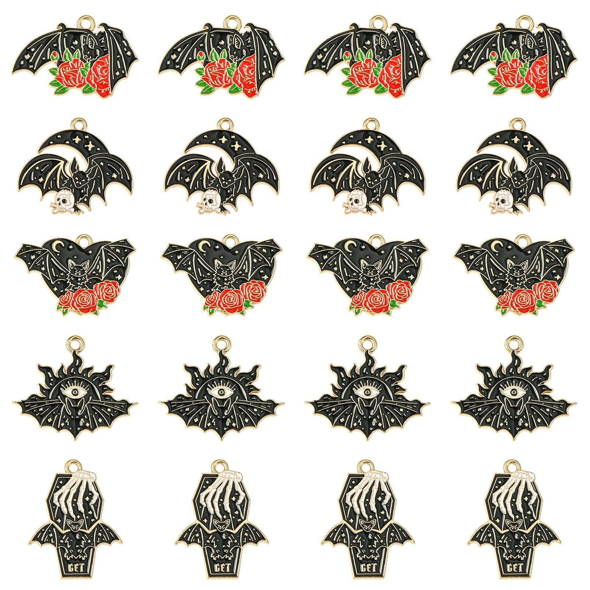 Halloween Alloy Enamel Pendants - Bat - 19.5-28x21-28x1-1.5mm
