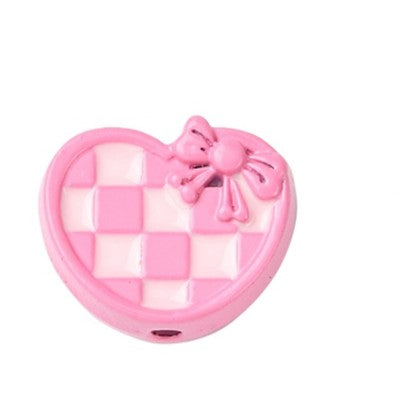 Hounds Tooth Pattern Paint Alloy Bead - Heart - 14x11x5mm - 2 per bag