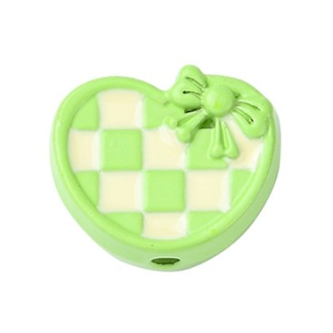 Hounds Tooth Pattern Paint Alloy Bead - Heart - 14x11x5mm - 2 per bag
