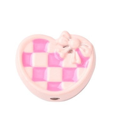 Hounds Tooth Pattern Paint Alloy Bead - Heart - 14x11x5mm - 2 per bag