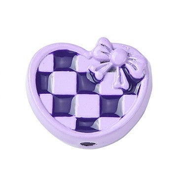 Hounds Tooth Pattern Paint Alloy Bead - Heart - 14x11x5mm - 2 per bag