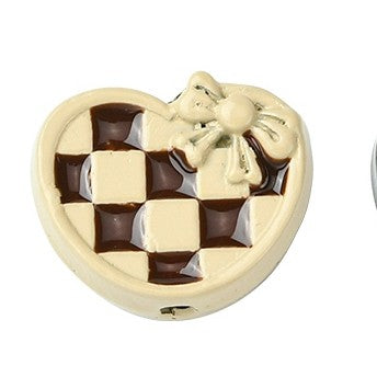 Hounds Tooth Pattern Paint Alloy Bead - Heart - 14x11x5mm - 2 per bag
