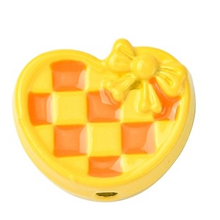 Hounds Tooth Pattern Paint Alloy Bead - Heart - 14x11x5mm - 2 per bag