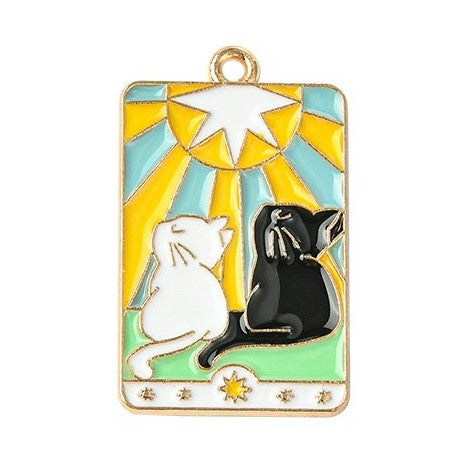 Light Gold Zinc Alloy Enamel Pendant - Mixed Cat Shapes - 24.5-30x18-26.5x1.3mm