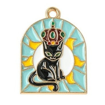 Light Gold Zinc Alloy Enamel Pendant - Mixed Cat Shapes - 24.5-30x18-26.5x1.3mm