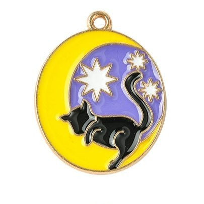Light Gold Zinc Alloy Enamel Pendant - Mixed Cat Shapes - 24.5-30x18-26.5x1.3mm