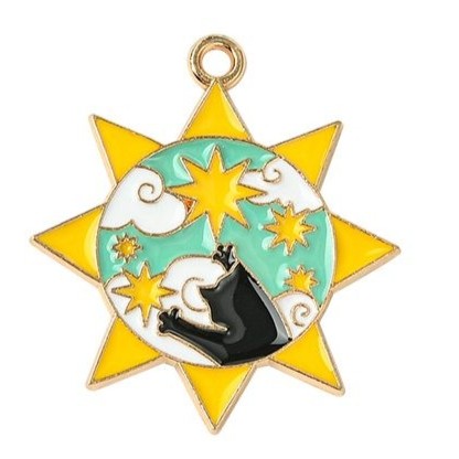 Light Gold Zinc Alloy Enamel Pendant - Mixed Cat Shapes - 24.5-30x18-26.5x1.3mm