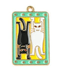 Light Gold Zinc Alloy Enamel Pendant - Mixed Cat Shapes - 24.5-30x18-26.5x1.3mm