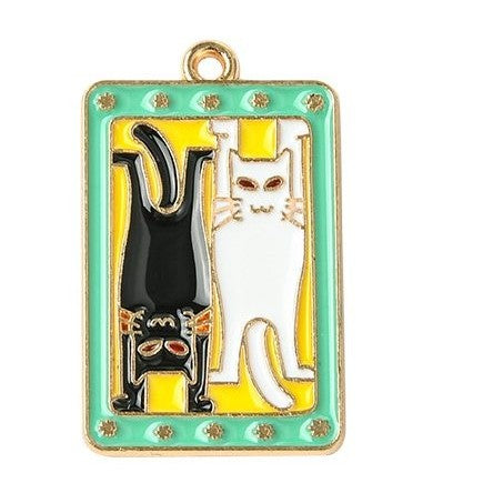 Light Gold Zinc Alloy Enamel Pendant - Mixed Cat Shapes - 24.5-30x18-26.5x1.3mm