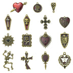 Halloween Theme Tibetan Style  Antique Bronze Alloy with Enamel Pendants - Mixed Shapes - 20-51x10-27.5x2.5-4.5mm