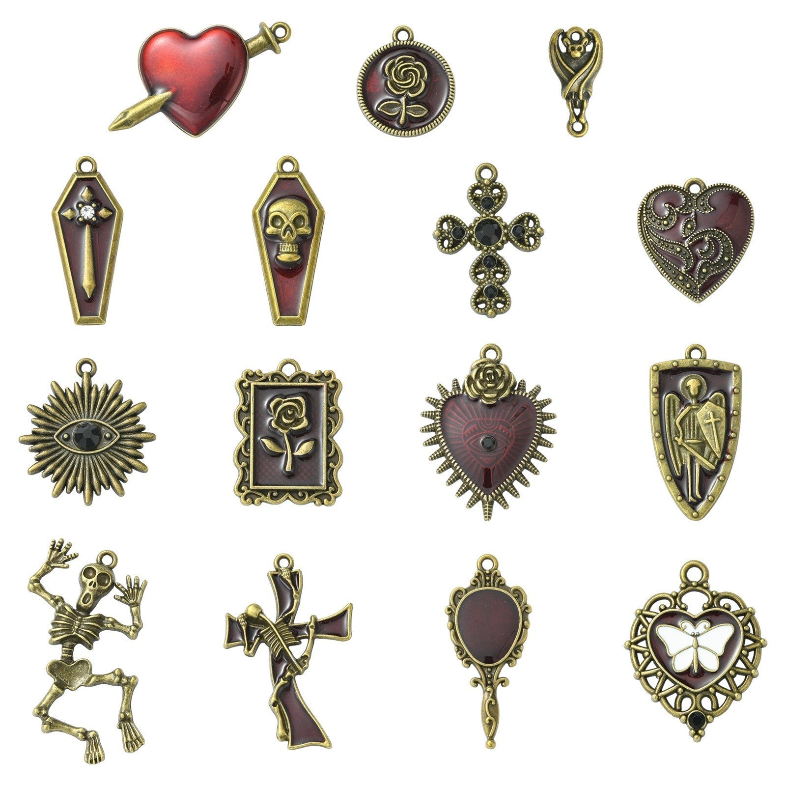 Halloween Theme Tibetan Style  Antique Bronze Alloy with Enamel Pendants - Mixed Shapes - 20-51x10-27.5x2.5-4.5mm