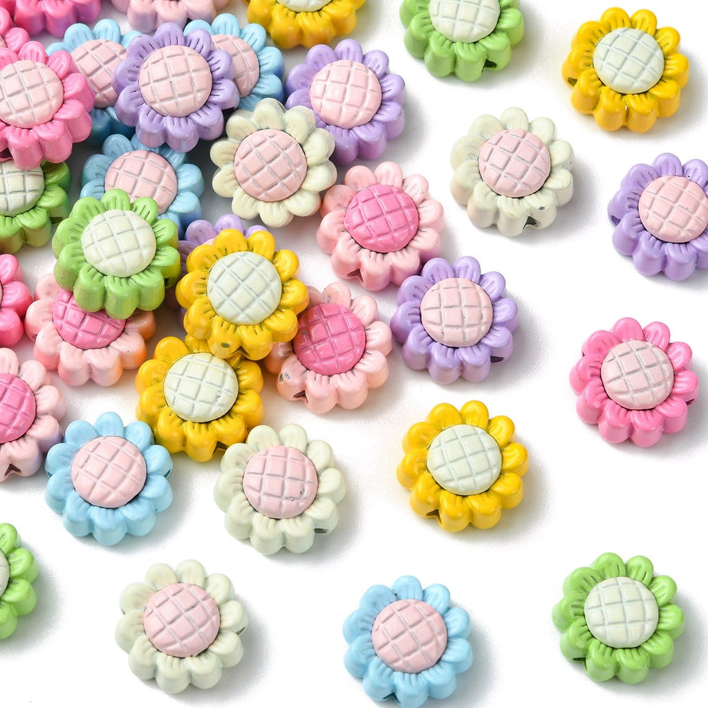 Mixed Color Alloy Beads - Flower - 12x6mm - 2 per bag