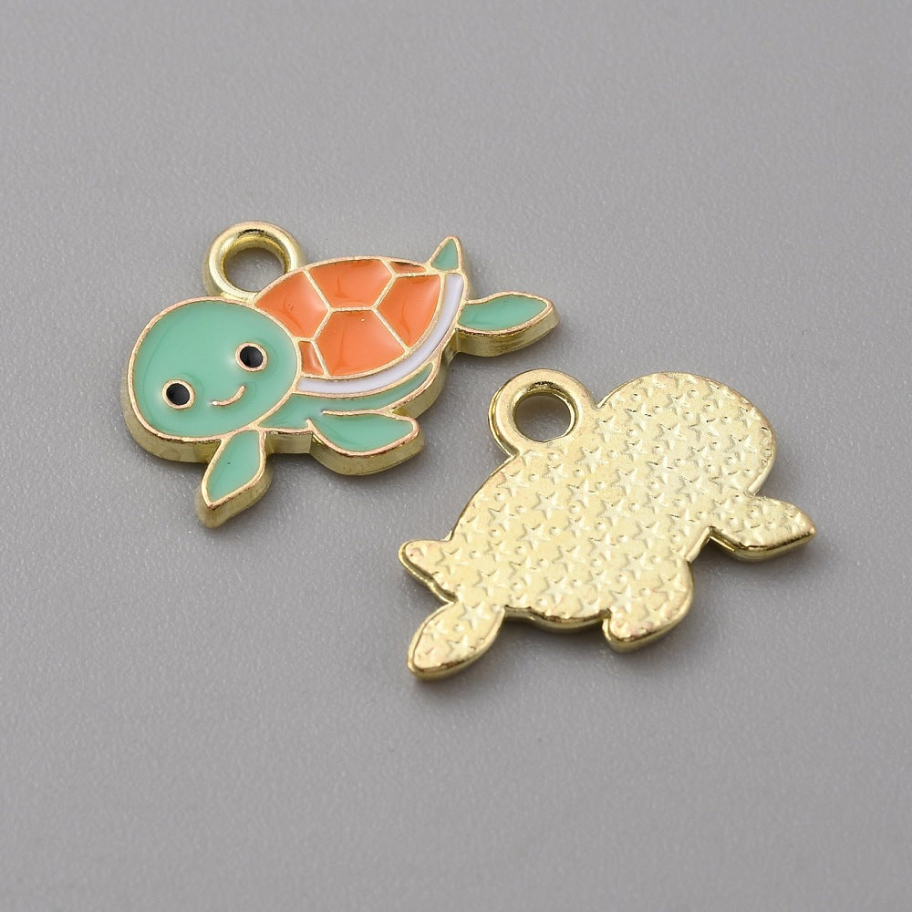 Light Gold Alloy Enamel Pendant - Sea Turtle - 12x16.5x1.5mm - 4 per bag