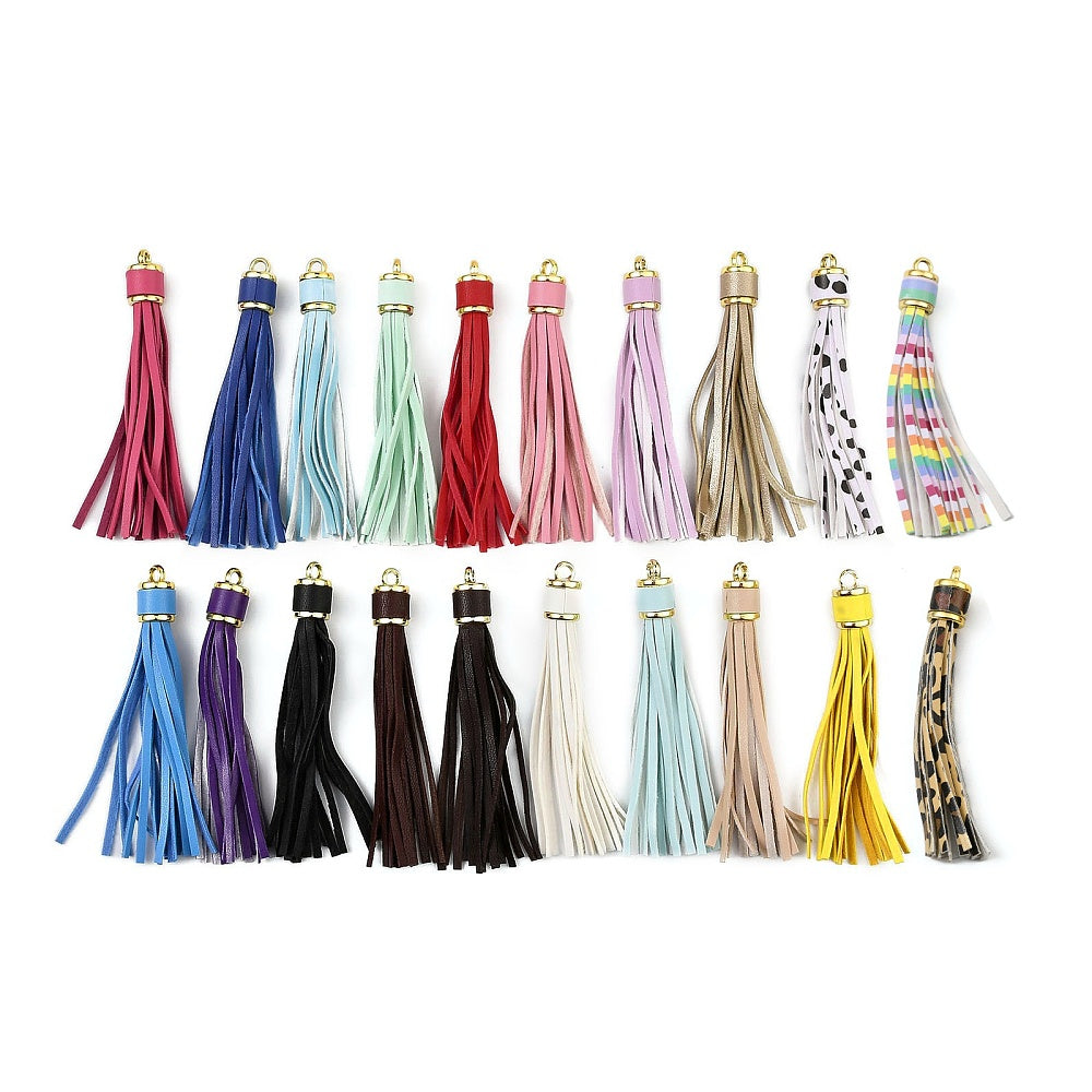 Leather Tassel withGolden CCB Plastic Cord Ends - 110x14mm