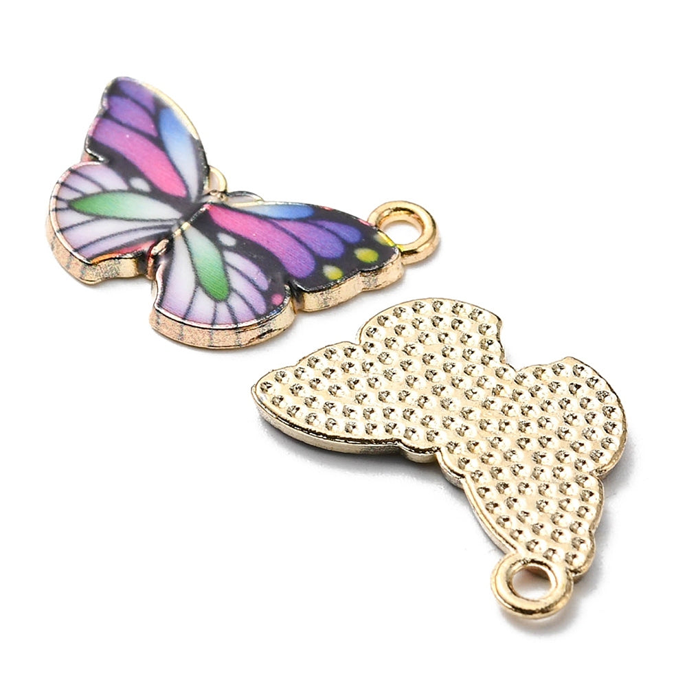 Printed Slate Blue Light Gold Alloy Pendant - Cadmium, Nickel & Lead Free - Butterfly - 15x20x1.5mm