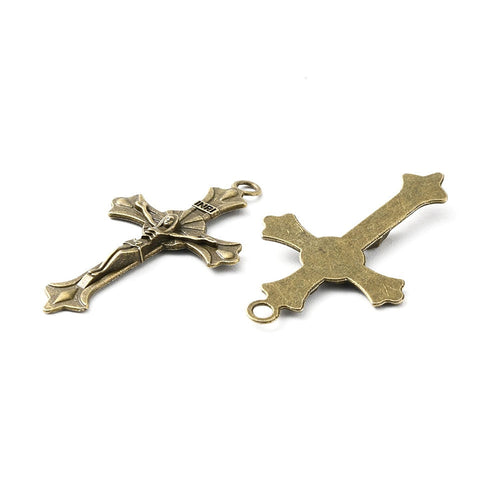 Antique Bronze Zinc Alloy Pendant - Crucifix Cross - 37x21x2mm