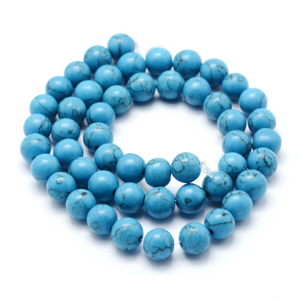Deep Sky Blue Synthetic Howlite Bead - Round - 6mm - Appx 66 per strand