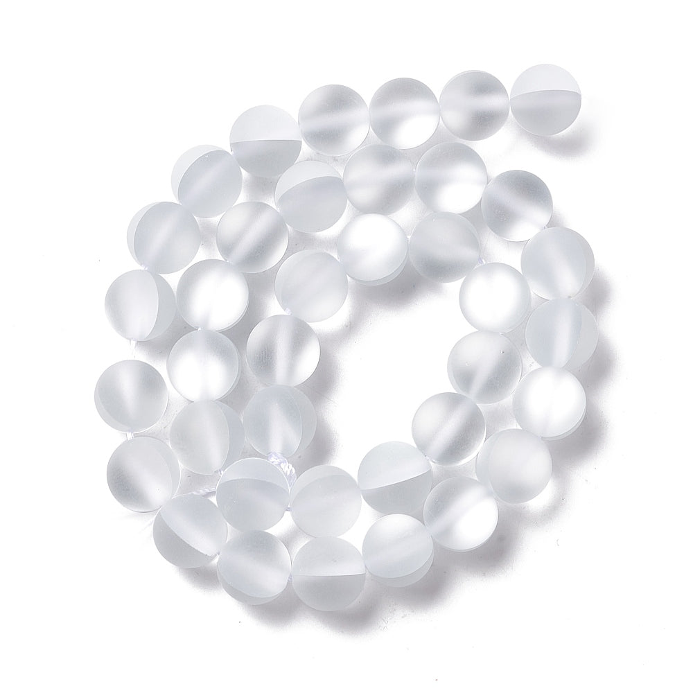 Frosted Clear Synthetic Moonstone Beads - Round - 10mm