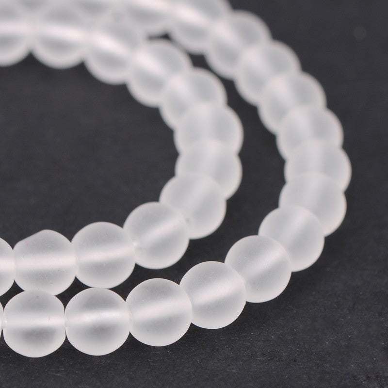 Frosted Natural Quartz Crystal - Round - 8mm - Appx 48 per strand