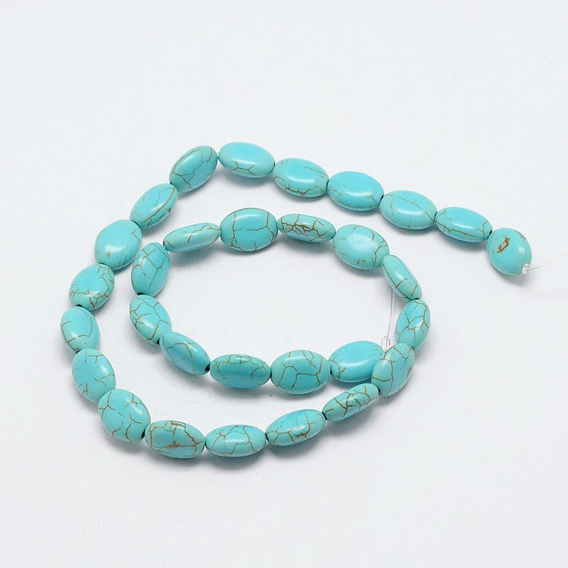 Dyed Synthetical Turquoise - Oval - 13x10x5mm - Appx 27 per strand