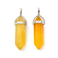 Natural Agate Dyed Double Terminated Pointed Platinum Pendant - Faceted Bullet Charms - Platinum - 37- 40x12mm