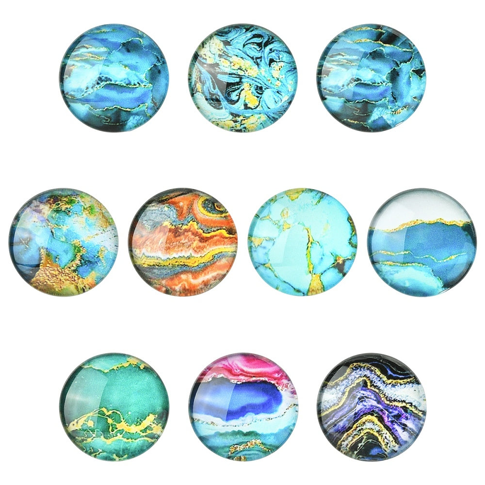 Glass Marbleize Cabochons - Flat Round - 20x4.5mm