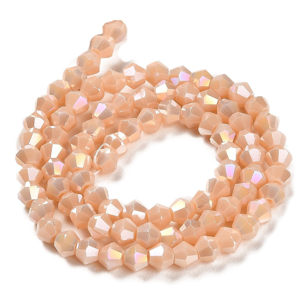 Misty Rose AB Opaque Electroplate Glass Beads - Faceted Bicone - 4x4mm - Appx 82 per strand