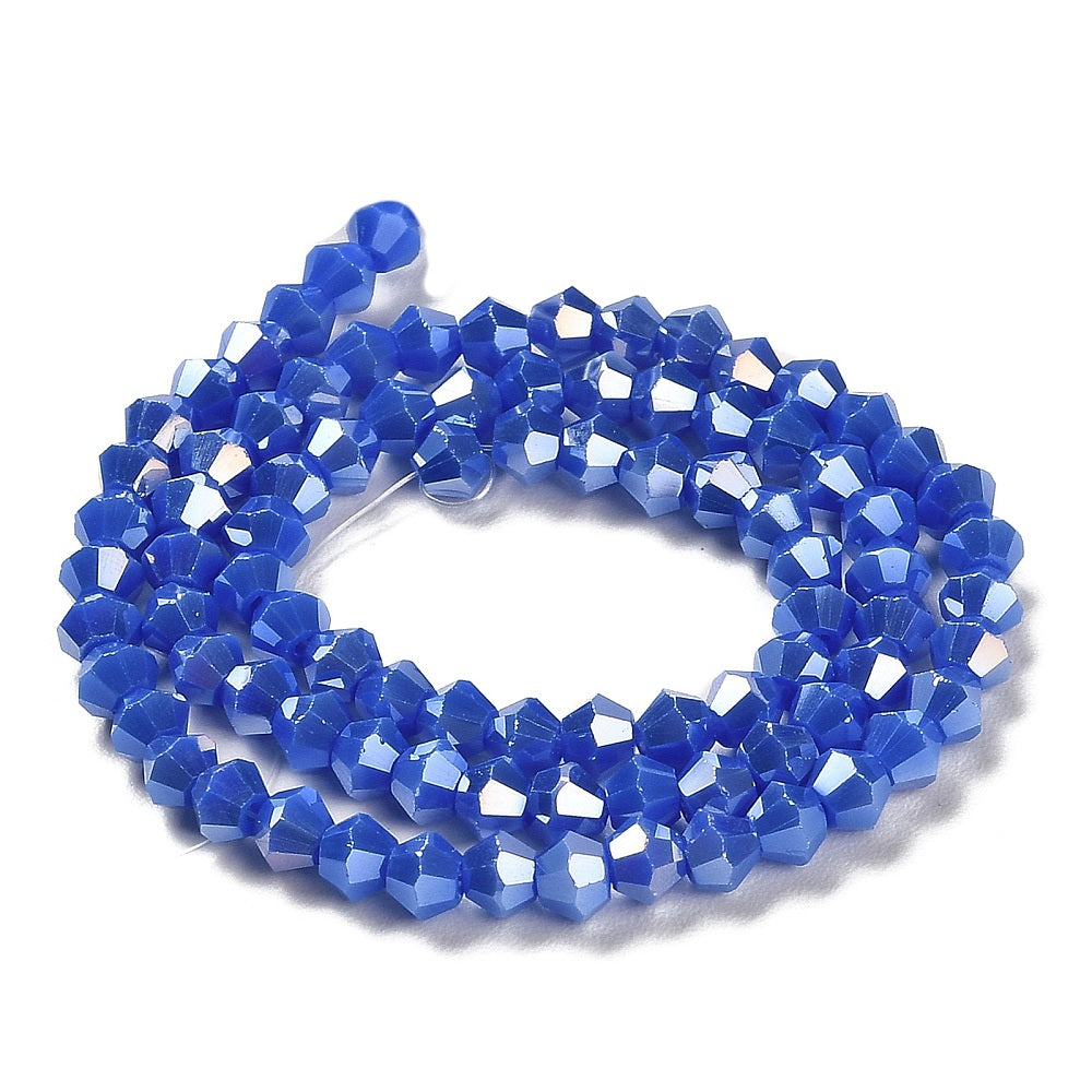 Medium Blue AB Opaque Electroplate Glass Beads - Faceted Bicone - 4x4mm - Appx 82 pcs strand