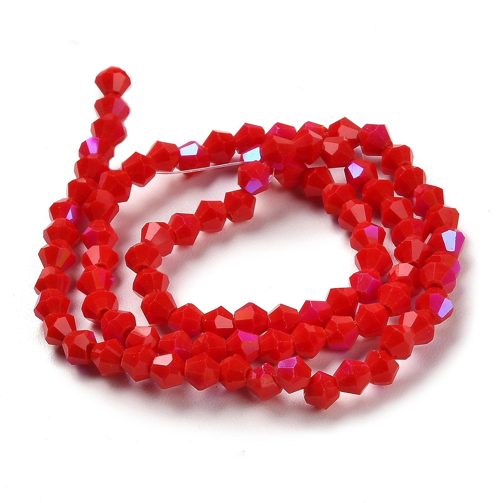 Red AB Opaque Glass Beads - Faceted Bicone - 4x4mm - Appx 75 per strand