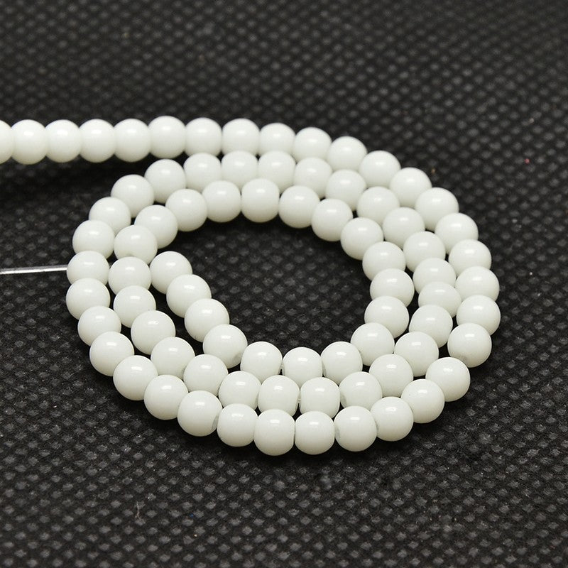 White Opaque Glass Beads - Grade AA - Round - 4mm - Appx 80per strand