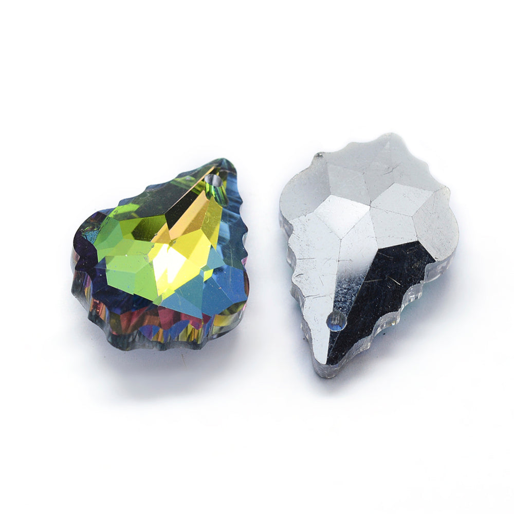 Faceted Glass Pendants - Back Plated - Leaf - 22x15.5x8.5mm - 2 per bag