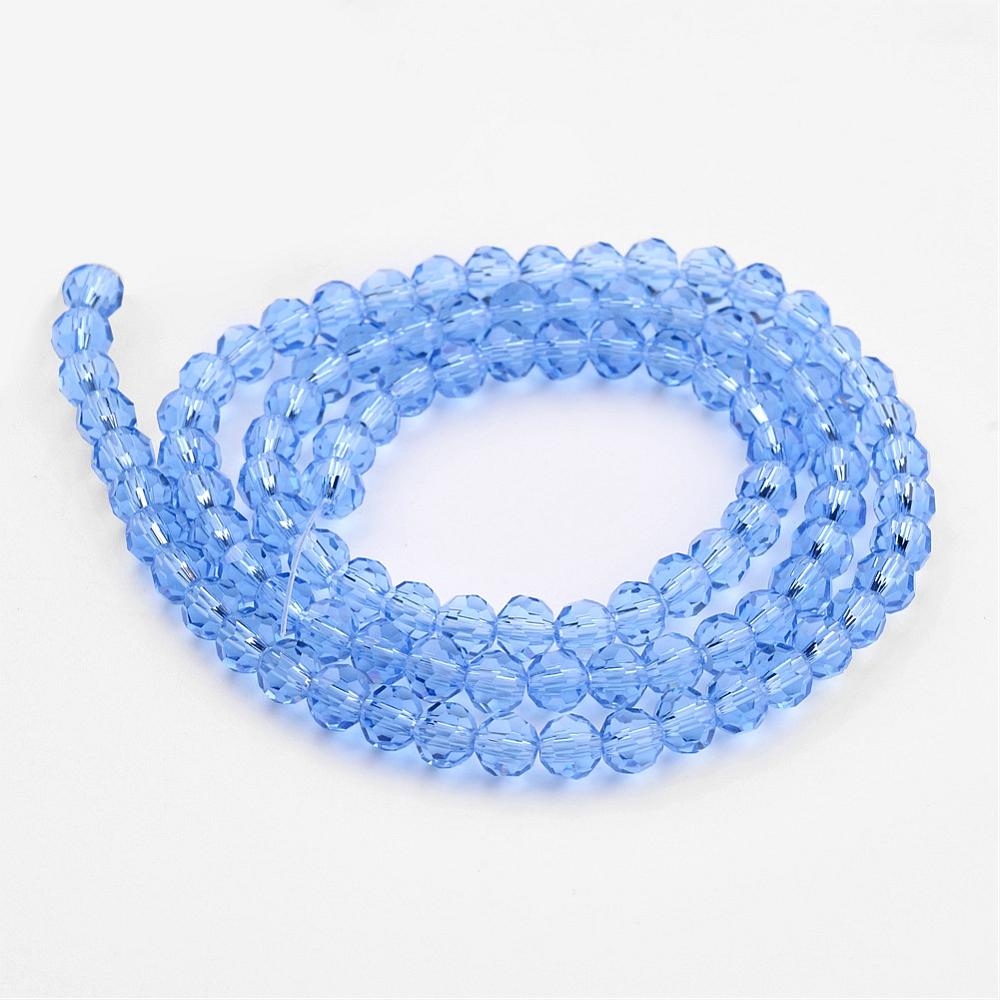 Cornflower Blue Transparent Glass Bead - Faceted Round - 4mm -Appx 87 per strand