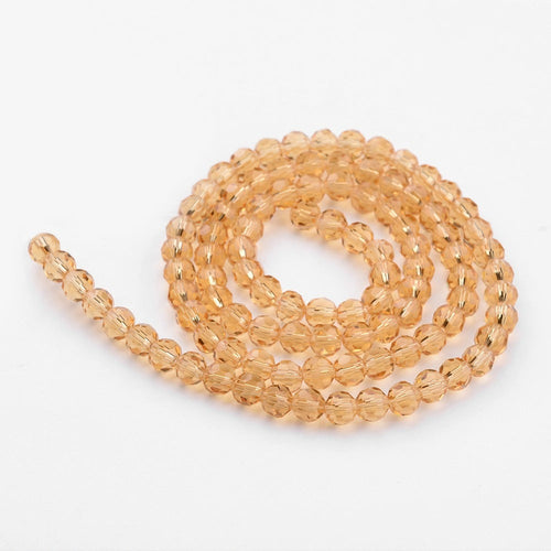 BurlyWood Imitate Austrian Crystal Transparent Glass Bead Strands - Faceted Round - 4mm - Appx 87 per strand